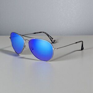 Maui Jim MAVERICKS Silver POLARIZED Aviators Hawaii Blue Lens Sunglasses B264-17